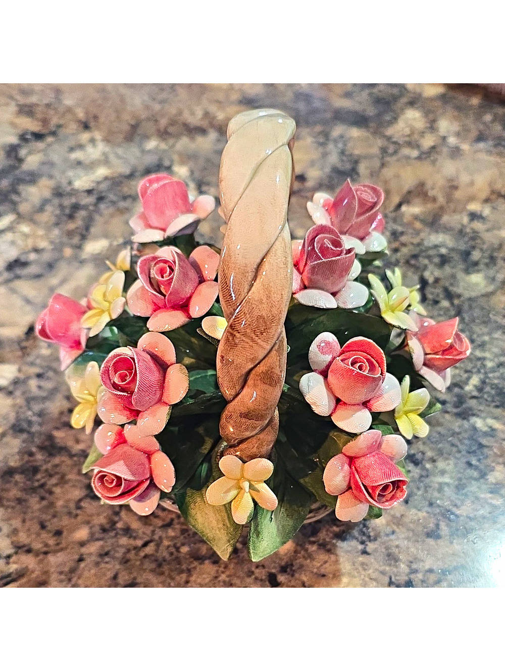 Vtg Capodimonte Porcelain Floral Flower Basket Hand Painted Italy 6" Multicolor